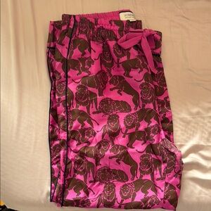 J.Crew Vibrant Pink and Brown Lion Print Silk Pants